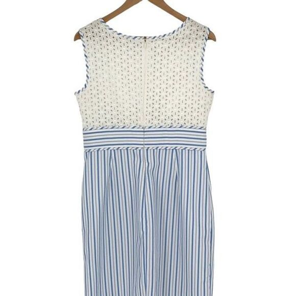 London‎ Times Women's Sleeveless Laced Stripe Eyelet Dress White Blue Size 12 - Picture 3 of 10